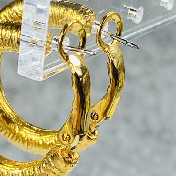 Hoop Earrings Gold Tone Round Womens Textured Omega Backs Shiny Fashion Style - Picture 12 of 16